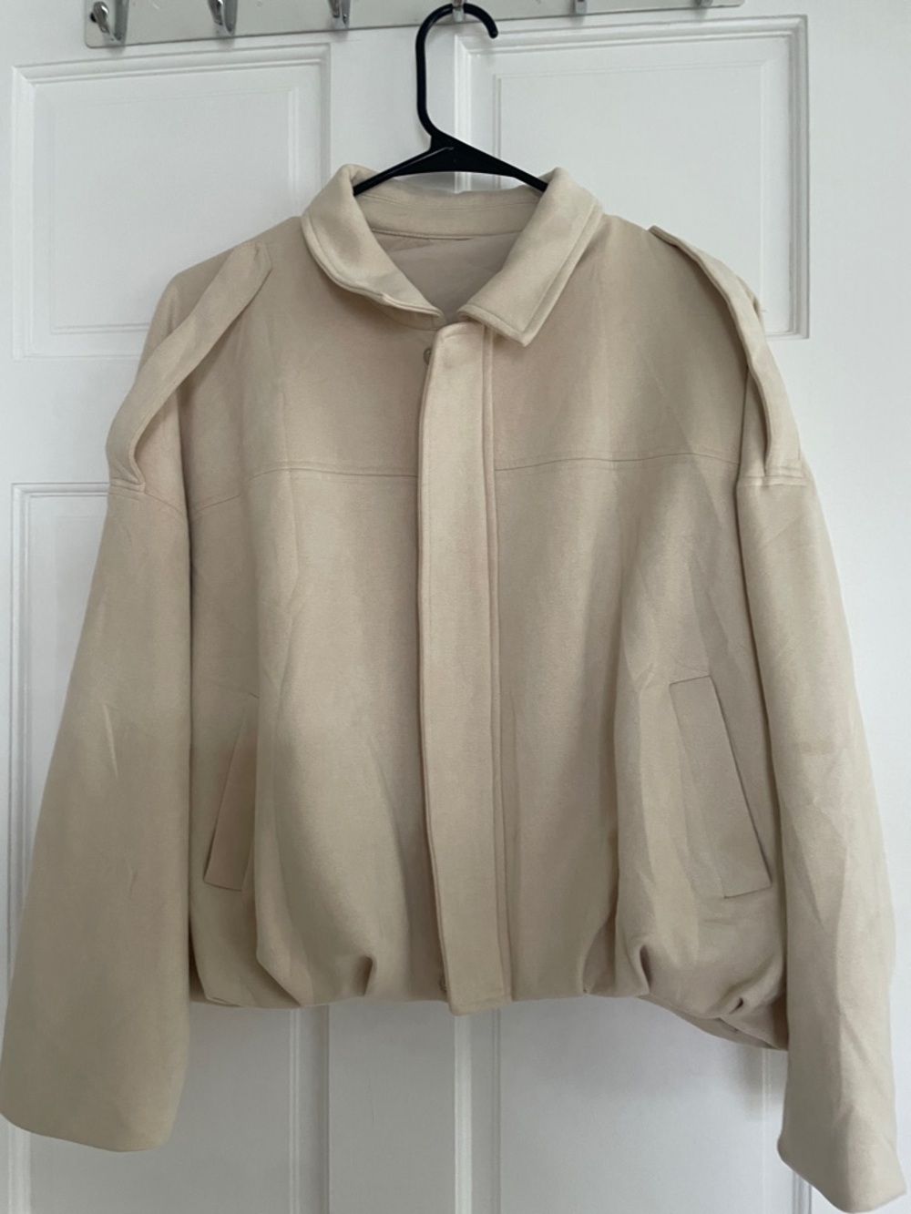 Men's Cream Bomber Jacket - Minimal Collar Design